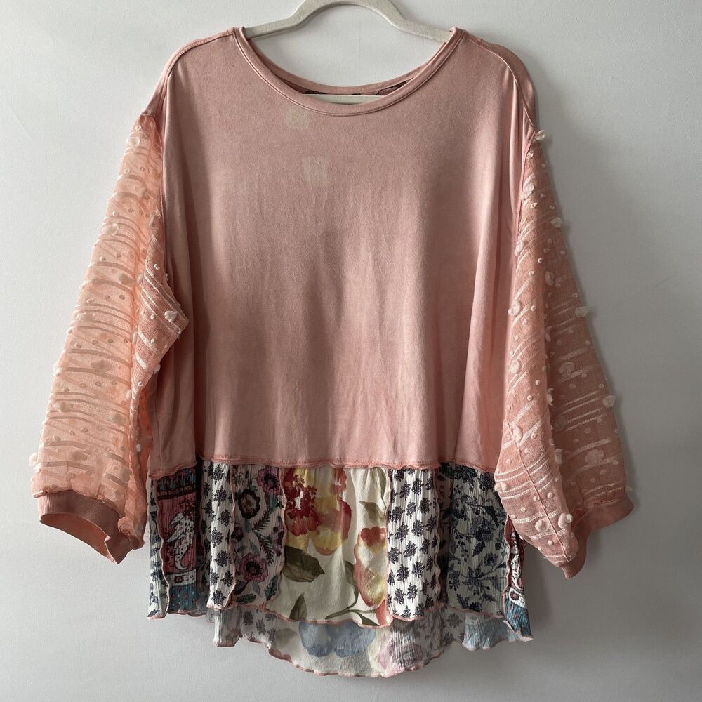 John Mark Mixed Print Knit Top Long Sleeve Pink Womens Size XL-(mpv)